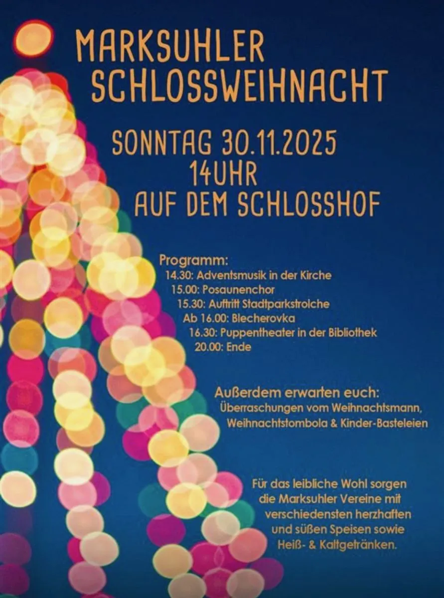Plakat zum Programm der Marksuhler Schlossweihnacht 2025
